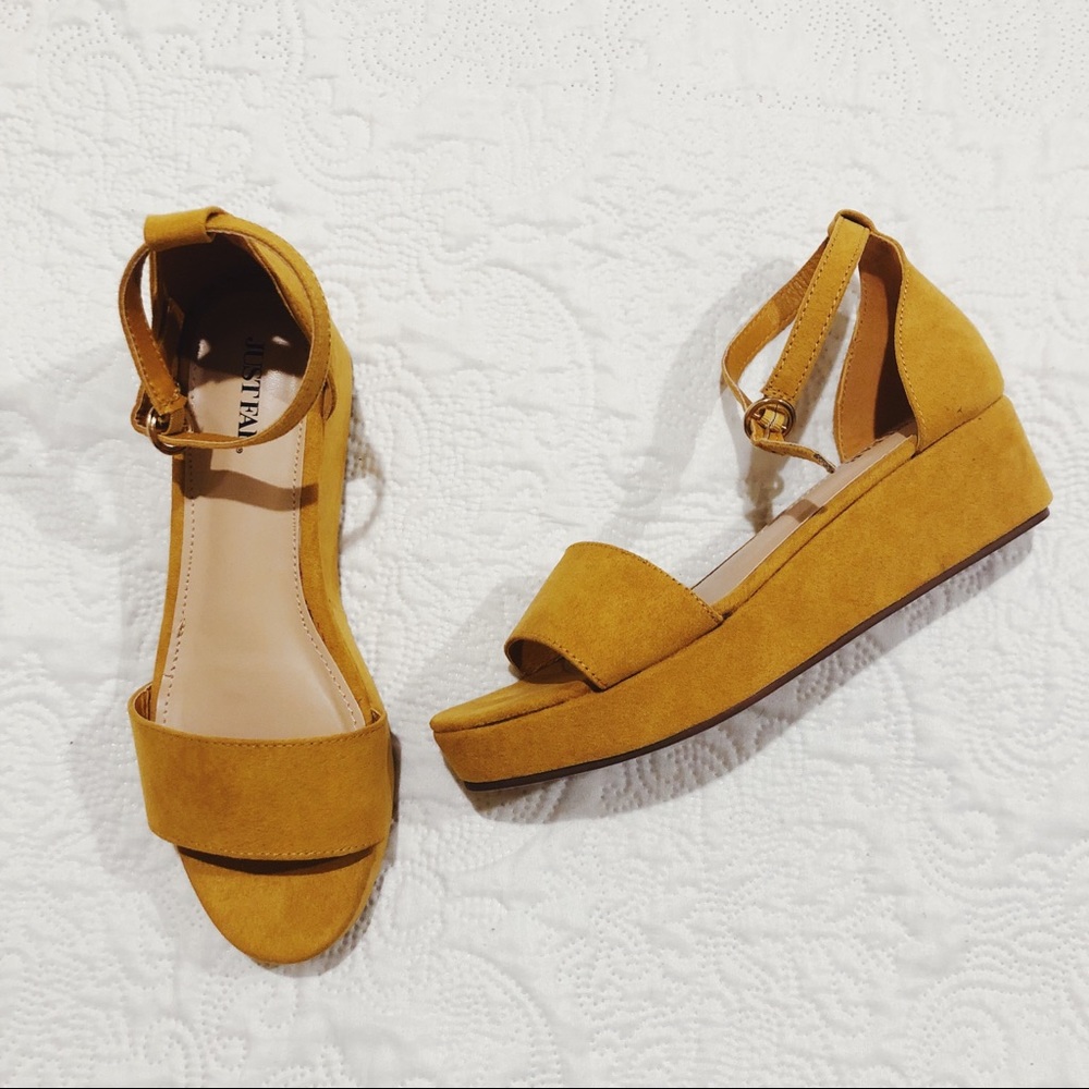 Justfab Mustard Yellow Platform Sandals